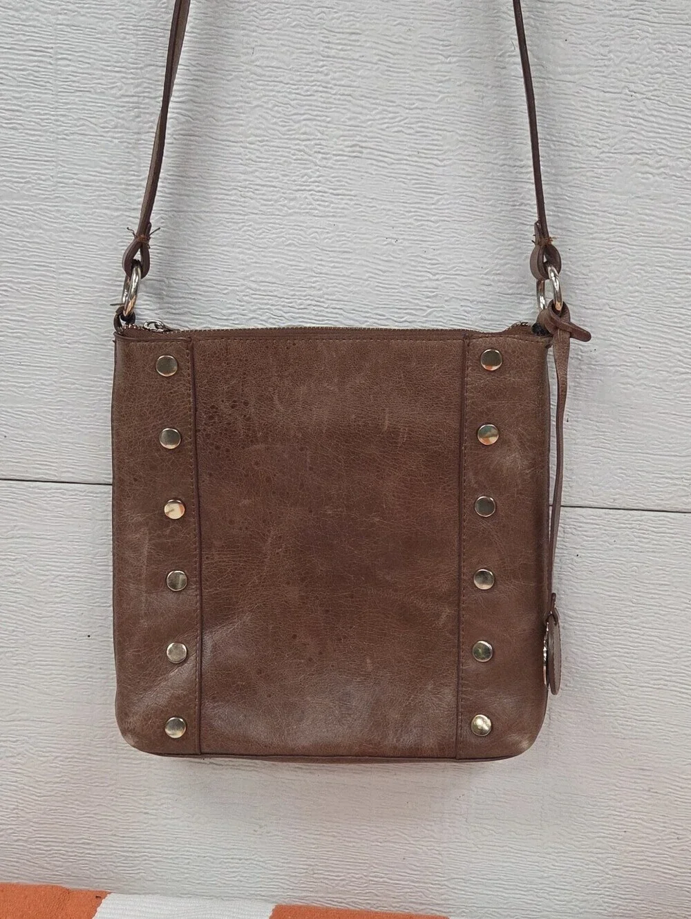 Tommy Bahama Brown Leather Crossbody Bag with Stud Accents